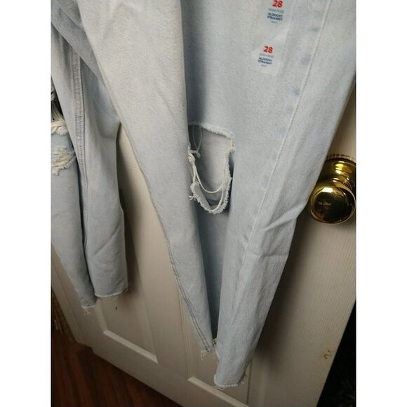 $ OLD Navy Women's Light Wash Slouchy Straight High Rise Distressed PantsSize 28 - Picture 7 of 16